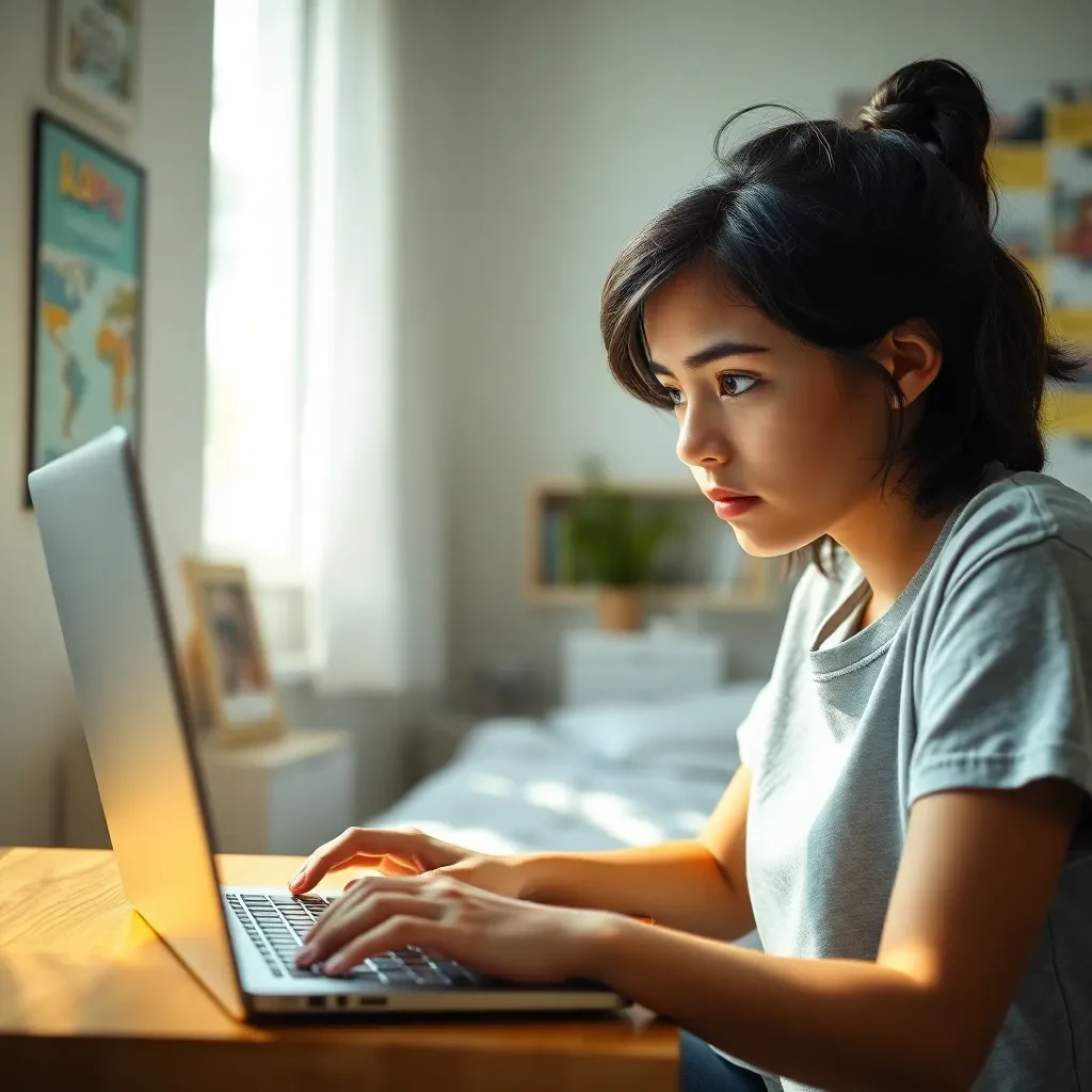 Estudante em aula online