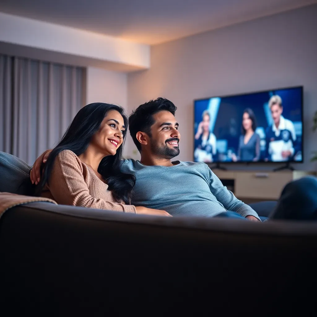 Casal assistindo streaming em casa